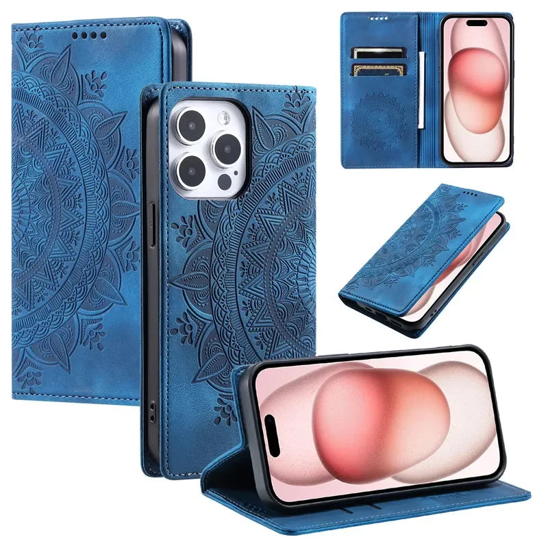 Premium Leather Magnetic Phone Case – Wallet Flip Cover with Card Slots