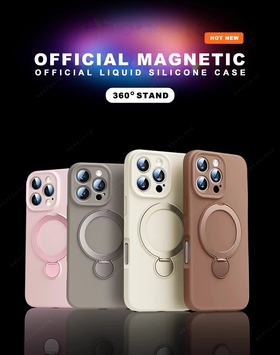 MagSafe Stand Phone Case for iPhone – Liquid Silicone Magnetic Charging Soft Cover with Holder
