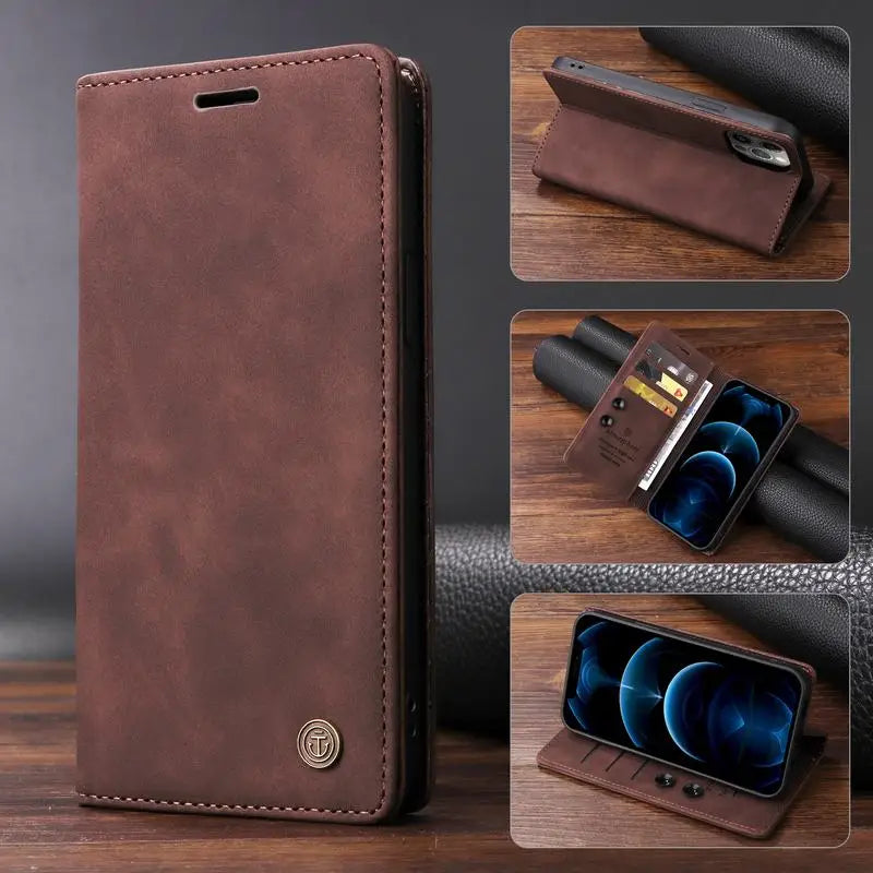 Leather Magnatic Flip Wallet Case For Samsung A Series