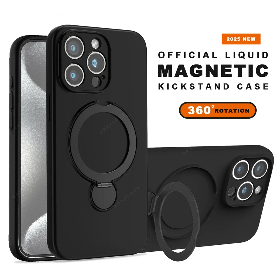 MagSafe Stand Phone Case for iPhone – Liquid Silicone Magnetic Charging Soft Cover with Holder