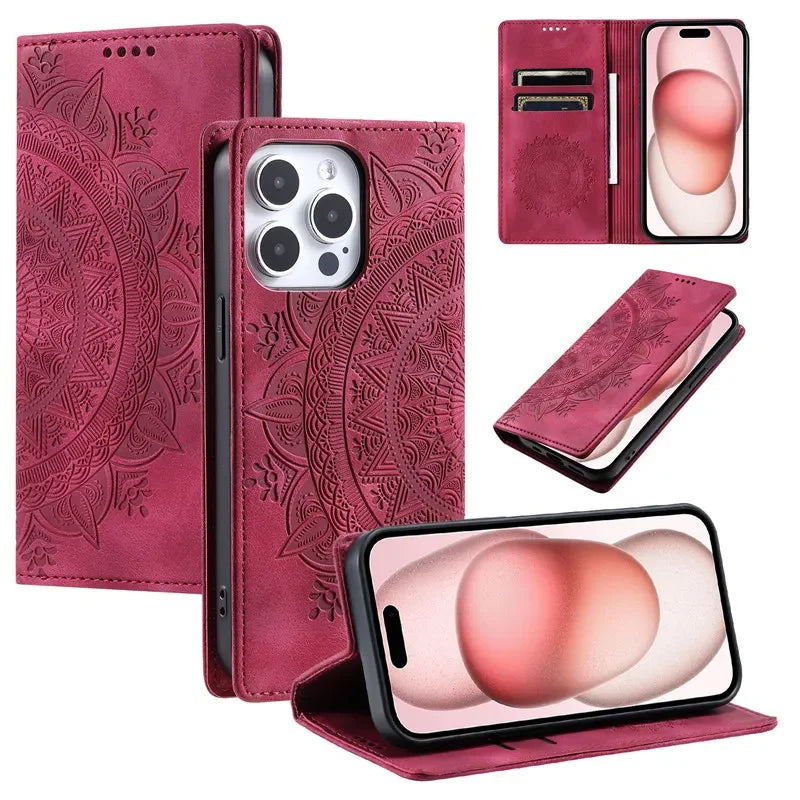 Premium Leather Magnetic Phone Case – Wallet Flip Cover with Card Slots