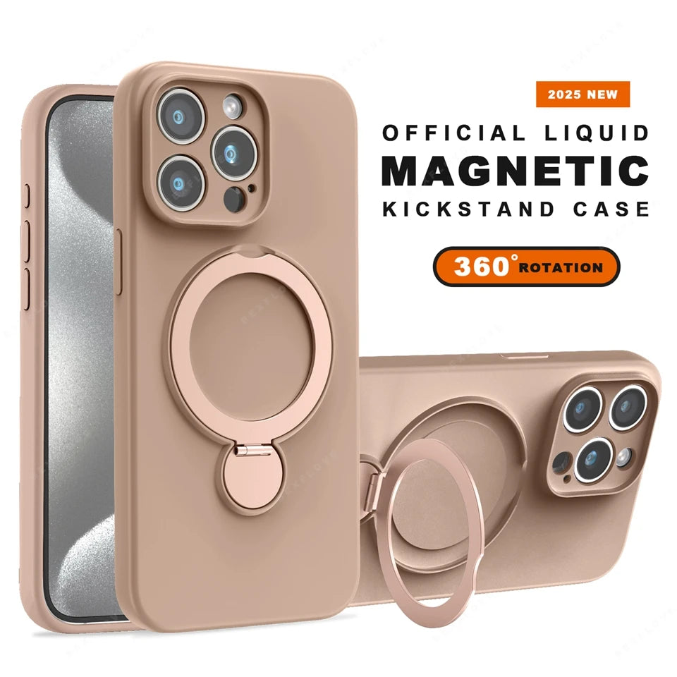 MagSafe Stand Phone Case for iPhone – Liquid Silicone Magnetic Charging Soft Cover with Holder