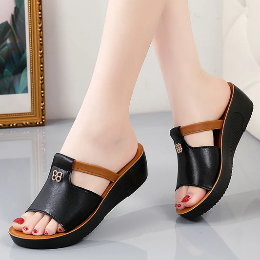 Women's Premium Leather Wedge Sandals – Orthopedic Comfort with Retro Open Toe Design