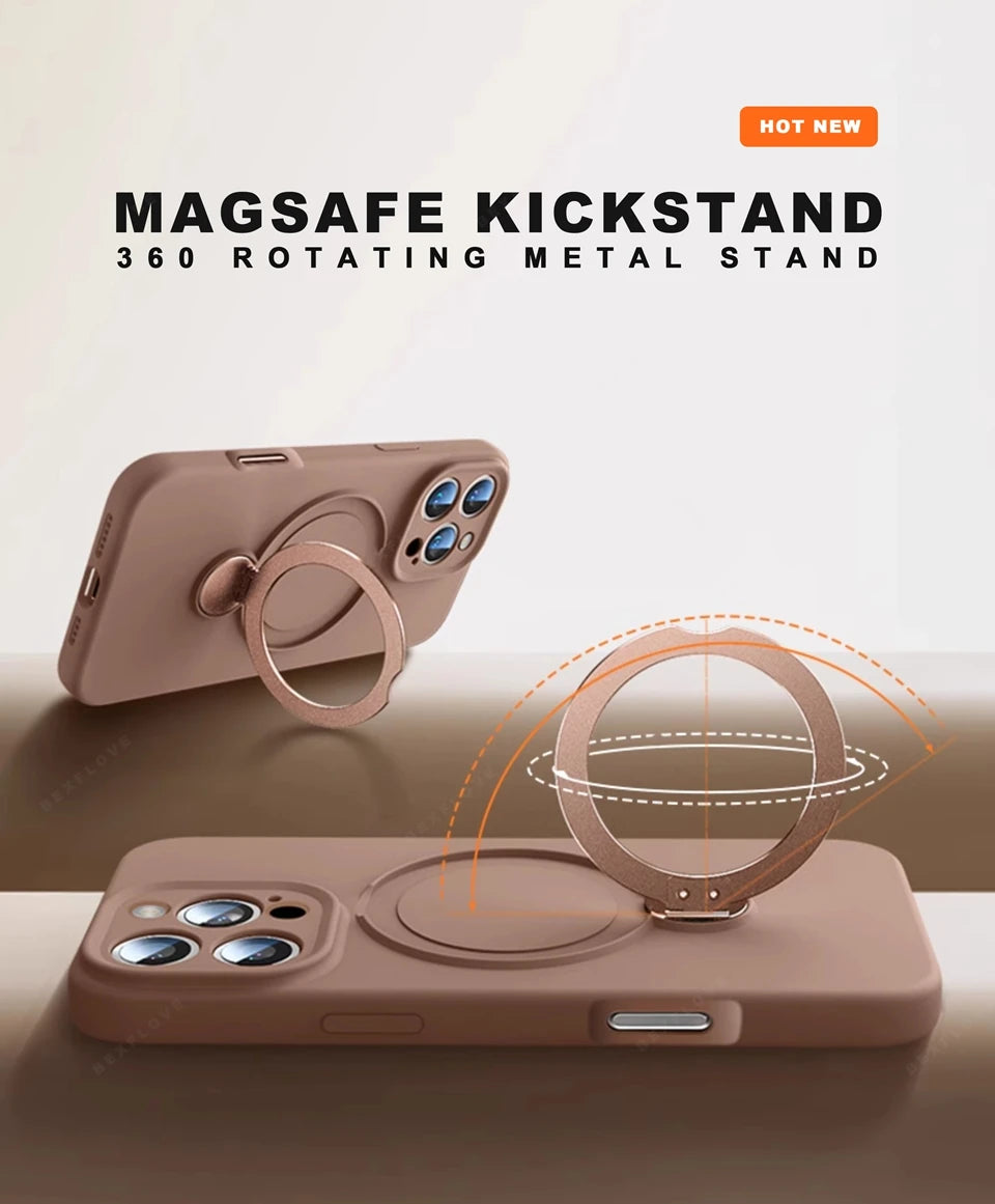 MagSafe Stand Phone Case for iPhone – Liquid Silicone Magnetic Charging Soft Cover with Holder