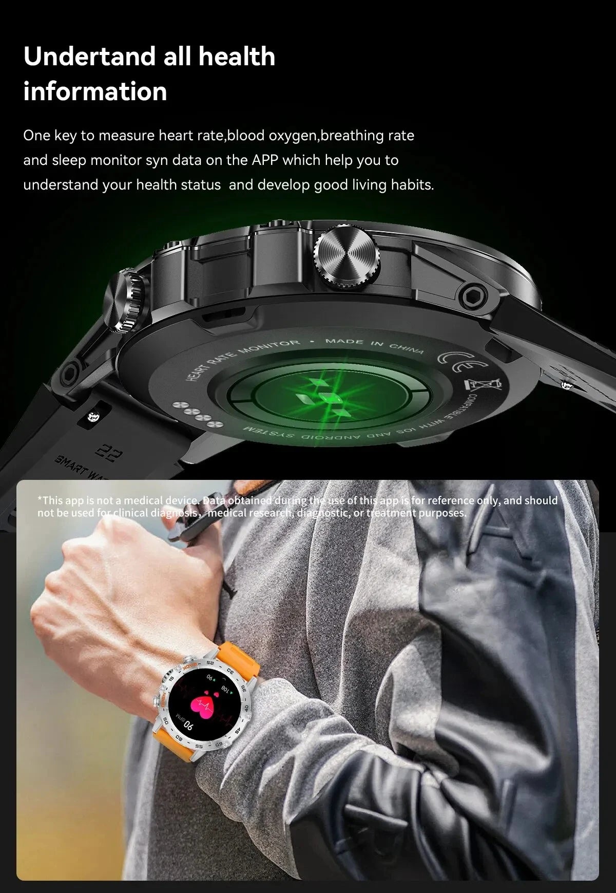 Bluetooth Smartwatch for Men – 1.39” Fitness Sport Tracker, Heart & Health Monitor, iOS/Android