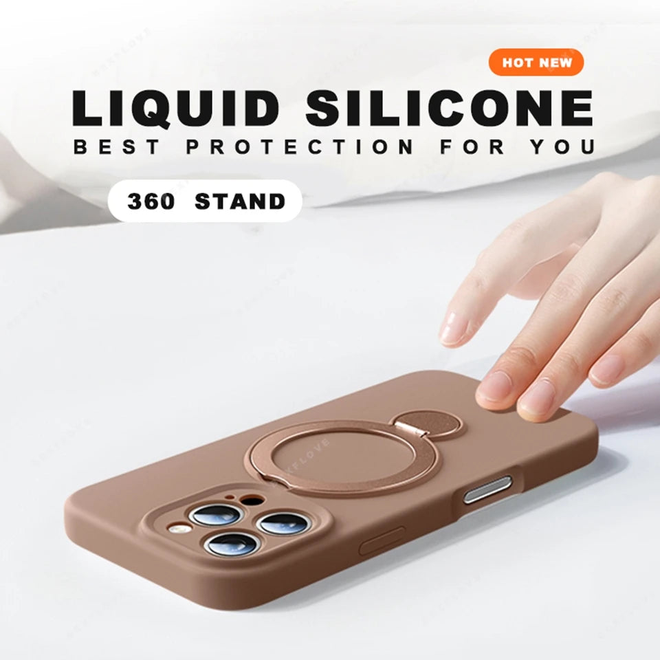 MagSafe Stand Phone Case for iPhone – Liquid Silicone Magnetic Charging Soft Cover with Holder