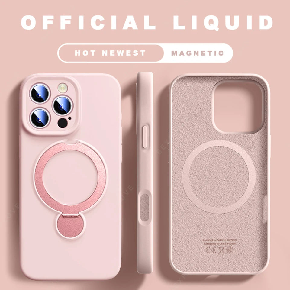 MagSafe Stand Phone Case for iPhone – Liquid Silicone Magnetic Charging Soft Cover with Holder