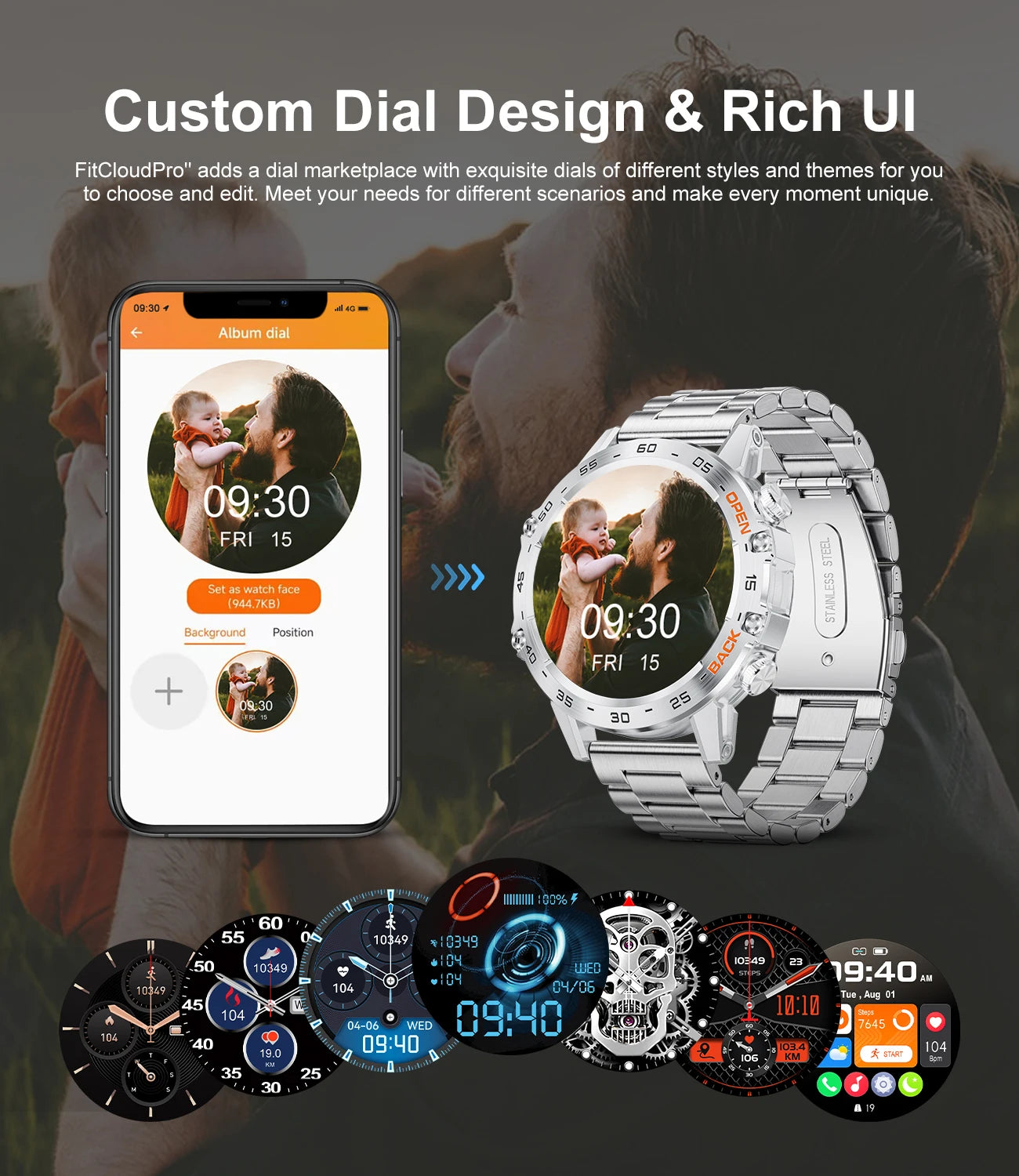 Bluetooth Smartwatch for Men – 1.39” Fitness Sport Tracker, Heart & Health Monitor, iOS/Android