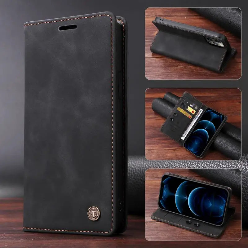 Leather Magnatic Flip Wallet Case For Samsung A Series
