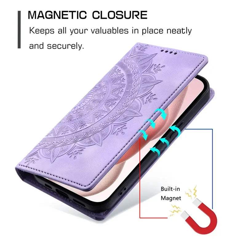 Premium Leather Magnetic Phone Case – Wallet Flip Cover with Card Slots