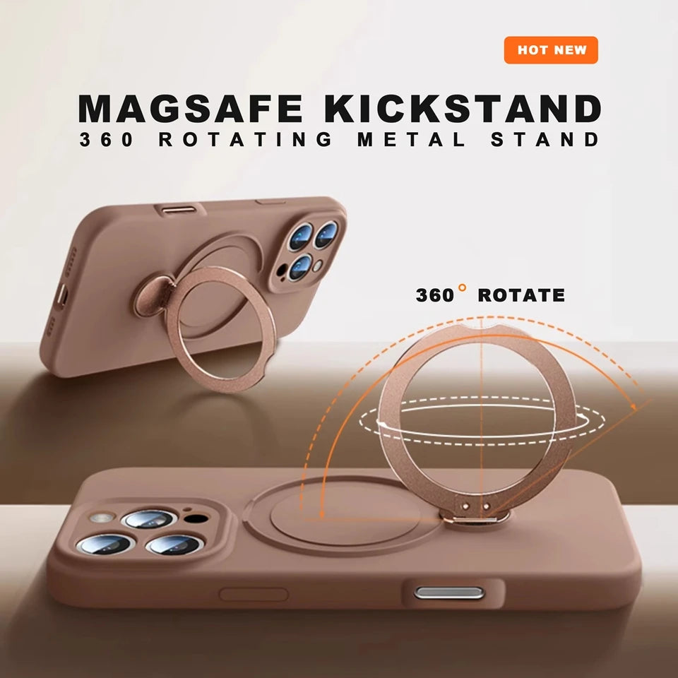 MagSafe Stand Phone Case for iPhone – Liquid Silicone Magnetic Charging Soft Cover with Holder