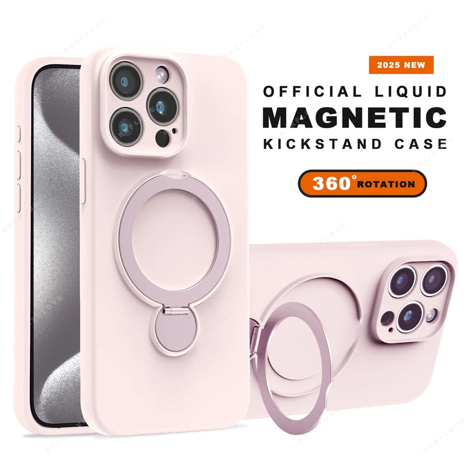 MagSafe Stand Phone Case for iPhone – Liquid Silicone Magnetic Charging Soft Cover with Holder