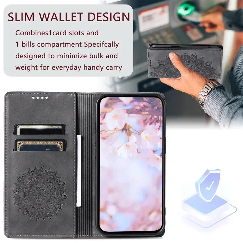 Premium Leather Magnetic Phone Case – Wallet Flip Cover with Card Slots for Samsung Glaxxy