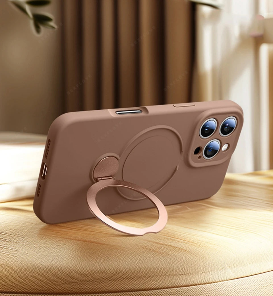 MagSafe Stand Phone Case for iPhone – Liquid Silicone Magnetic Charging Soft Cover with Holder