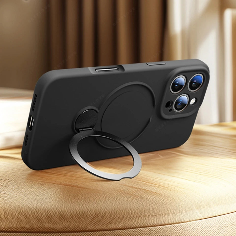 MagSafe Stand Phone Case for iPhone – Liquid Silicone Magnetic Charging Soft Cover with Holder