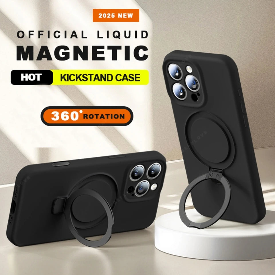 MagSafe Stand Phone Case for iPhone – Liquid Silicone Magnetic Charging Soft Cover with Holder