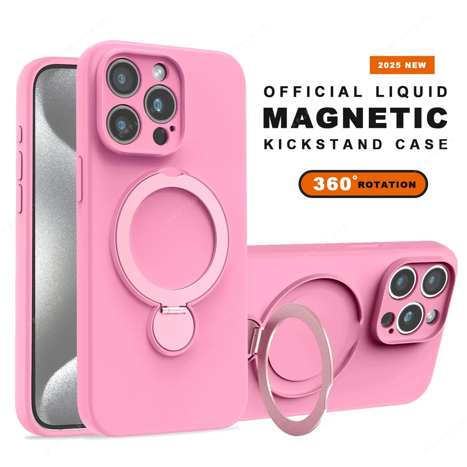 MagSafe Stand Phone Case for iPhone – Liquid Silicone Magnetic Charging Soft Cover with Holder