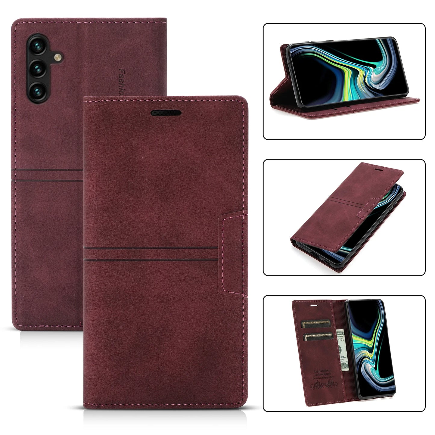 Leather Case for Samsung A15 A25 A35 A55 A05S A14 A34 A54 A24 A04S A13 A23 A33 A53 Flip Wallet Galaxy S24 Ultra S23 FE S22 Plus