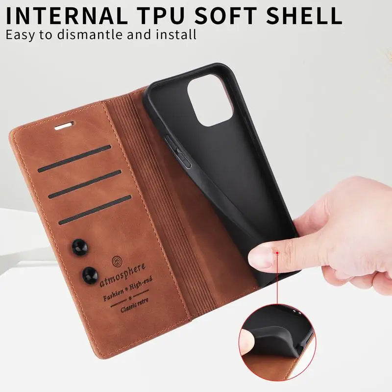 Leather Magnatic Flip Wallet Case For Samsung A Series