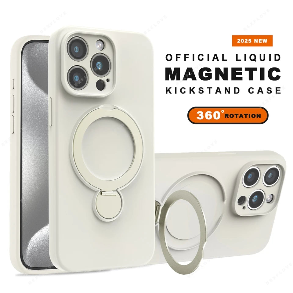 MagSafe Stand Phone Case for iPhone – Liquid Silicone Magnetic Charging Soft Cover with Holder