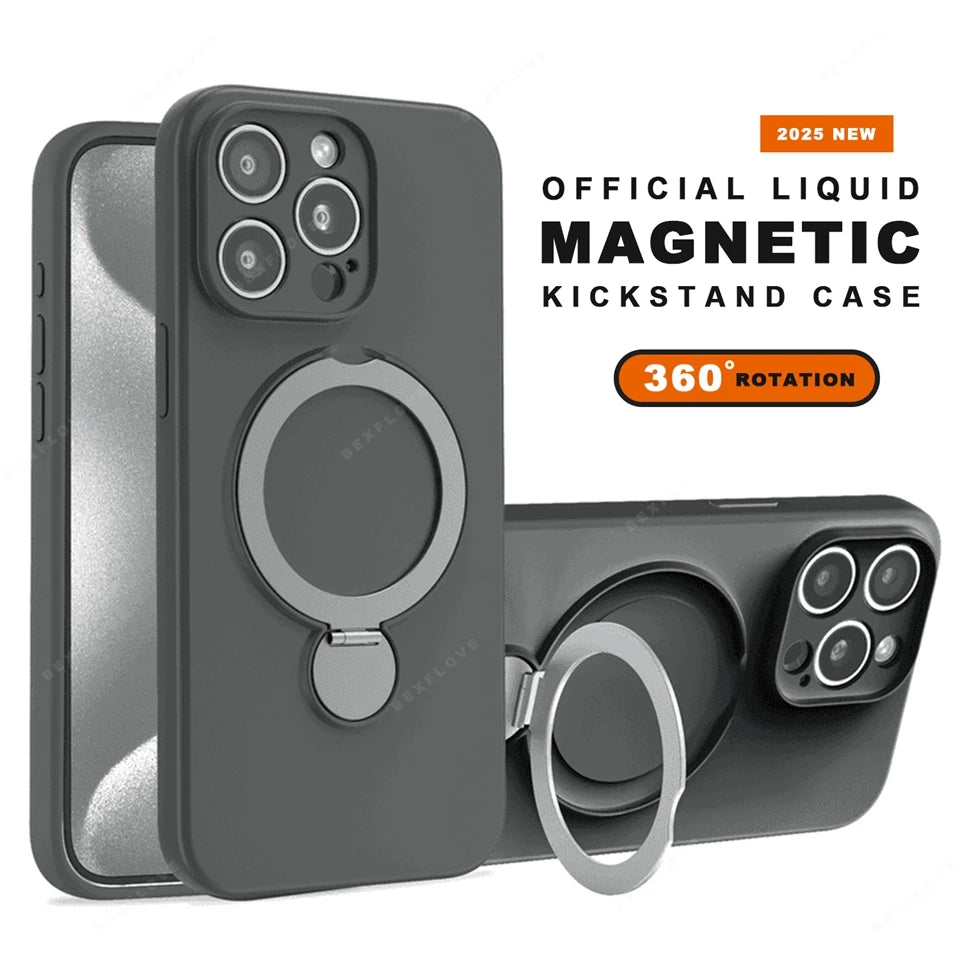 MagSafe Stand Phone Case for iPhone – Liquid Silicone Magnetic Charging Soft Cover with Holder