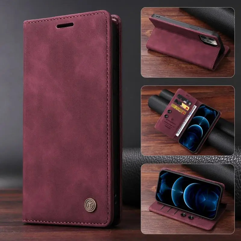 Leather Magnatic Flip Wallet Case For Samsung A Series