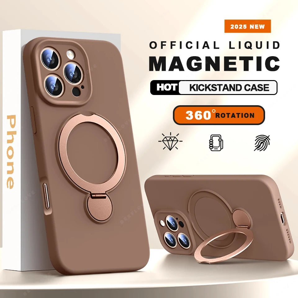 MagSafe Stand Phone Case for iPhone – Liquid Silicone Magnetic Charging Soft Cover with Holder