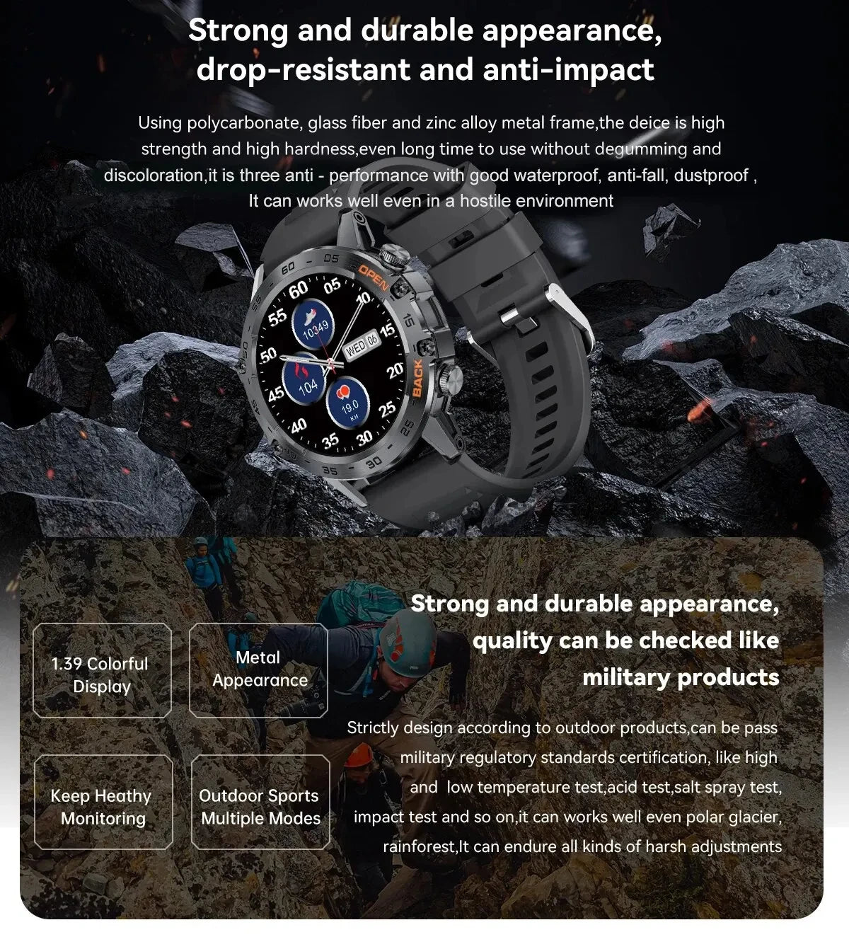 Bluetooth Smartwatch for Men – 1.39” Fitness Sport Tracker, Heart & Health Monitor, iOS/Android