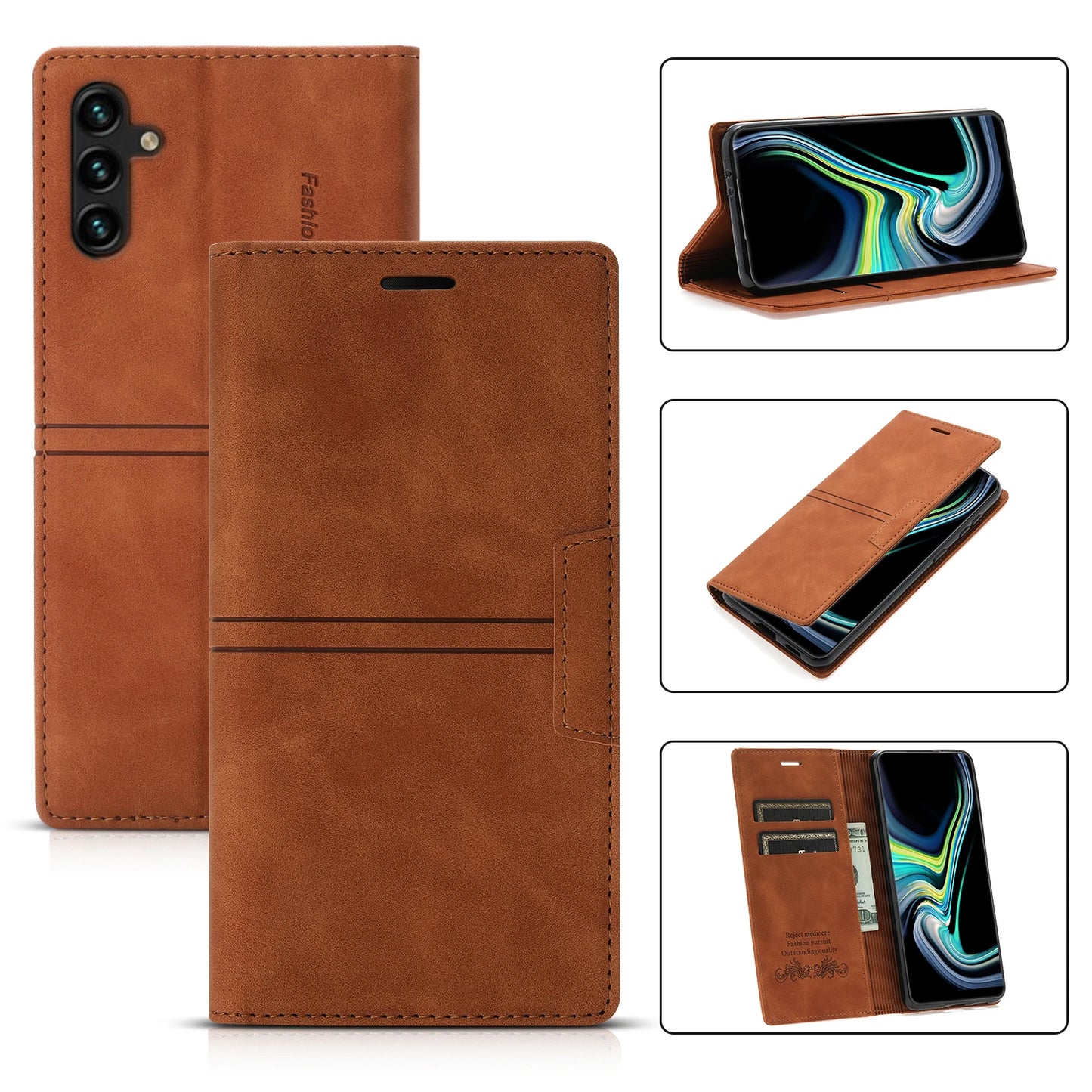 Leather Case for Samsung A15 A25 A35 A55 A05S A14 A34 A54 A24 A04S A13 A23 A33 A53 Flip Wallet Galaxy S24 Ultra S23 FE S22 Plus