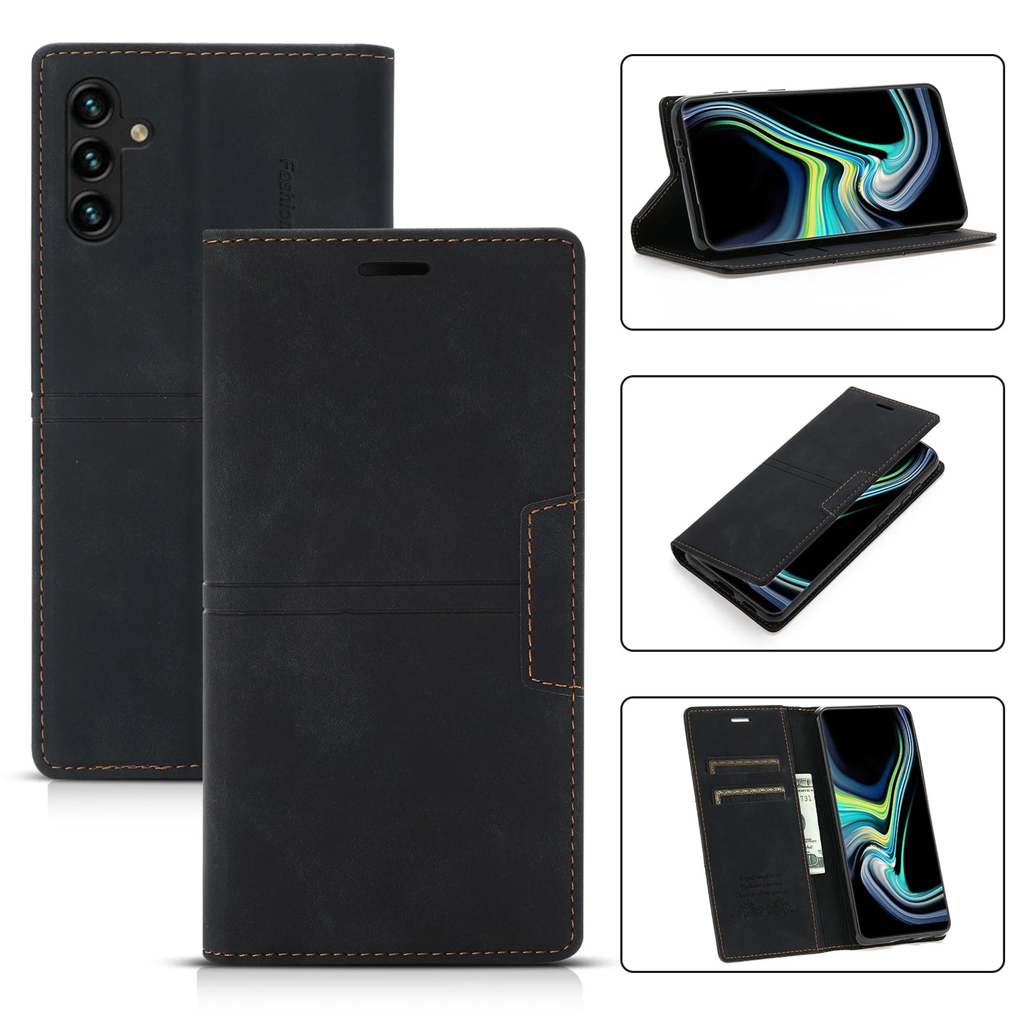 Leather Case for Samsung A15 A25 A35 A55 A05S A14 A34 A54 A24 A04S A13 A23 A33 A53 Flip Wallet Galaxy S24 Ultra S23 FE S22 Plus