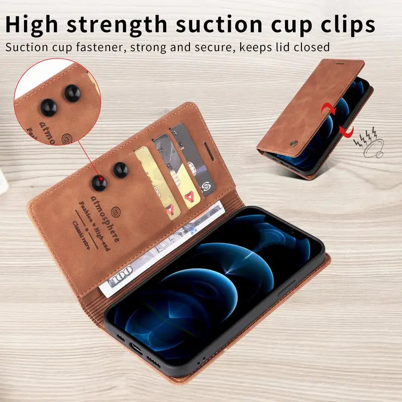 Leather Magnatic Flip Wallet Case For Samsung A Series