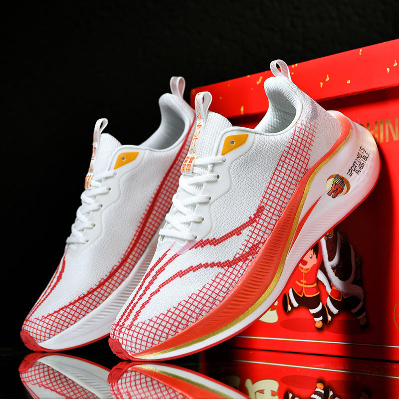 Men's Mesh Stripe Sneakers – Dragon Red