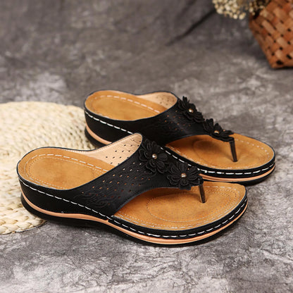 Floral Wedge Sandals for Women – Summer Beach Platform Slippers with Open Toe Design