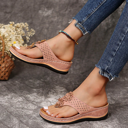 Floral Wedge Sandals for Women – Summer Beach Platform Slippers with Open Toe Design