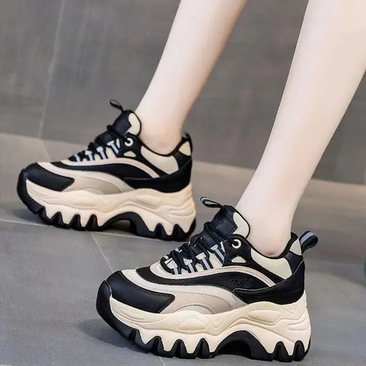 Fashion Chunky Sneakers for Women – Thick Sole Leather Shoes with 8CM Height Increase