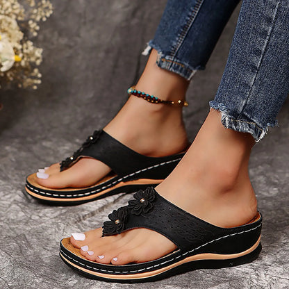 Floral Wedge Sandals for Women – Summer Beach Platform Slippers with Open Toe Design