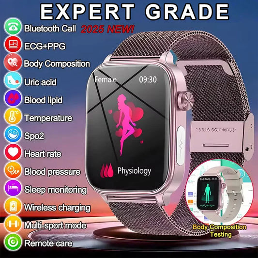 Next-Gen 2025 Smartwatch – ECG + PPG Health Tracker with Blood Pressure & Women's Wellness Features