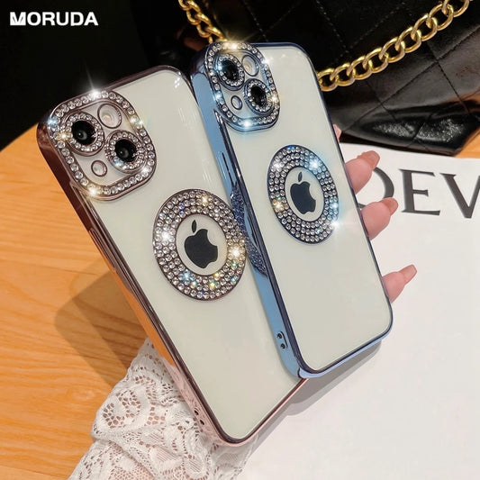 Luxury Bling Diamond Phone Case for iPhone 11 Pro Max 14 Pro 15 Transparent Silicon Gir's Cover Cases for iPhone 12 13 Pro Max