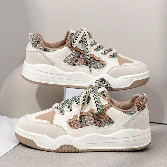 Women's Sneakers Spring Autumn Comfortable Height Increasing Lace Up Anti Slip Korean White Shoes Outdoor Skateboard Shoes