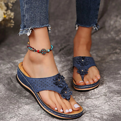 Floral Wedge Sandals for Women – Summer Beach Platform Slippers with Open Toe Design