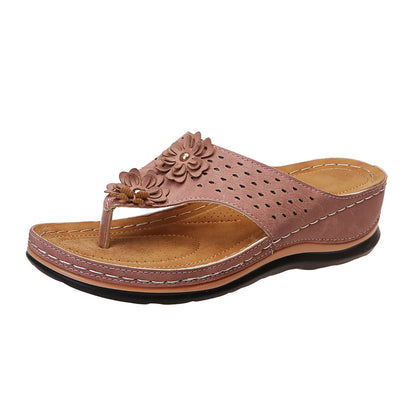 Floral Wedge Sandals for Women – Summer Beach Platform Slippers with Open Toe Design