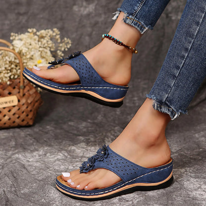Floral Wedge Sandals for Women – Summer Beach Platform Slippers with Open Toe Design
