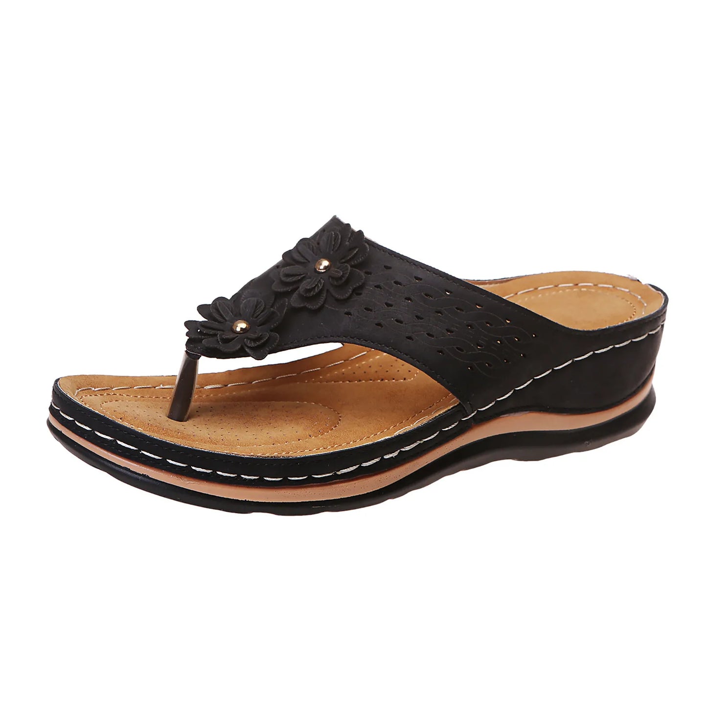 Floral Wedge Sandals for Women – Summer Beach Platform Slippers with Open Toe Design