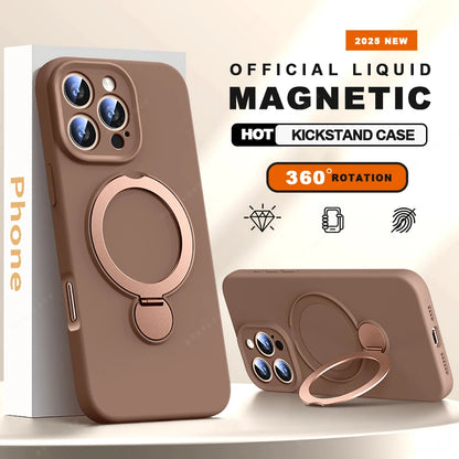 MagSafe Stand Phone Case for iPhone – Liquid Silicone Magnetic Charging Soft Cover with Holder